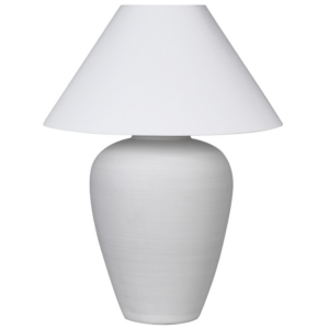 Grand white table lamp with linen shade to give a cozy and beautiful light Dimensions: H:85 Dia:63 cm.