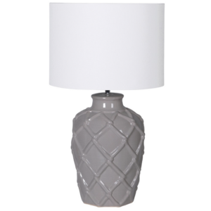 Elegant taupe colored braided table lamp with white linen shade Dimensions: H:64 Dia:35 cm. Please note some table lamps may be with bayonet fitting B22 and UK light socket.