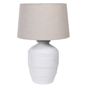 White table lamp with pearls and beige shade - 466