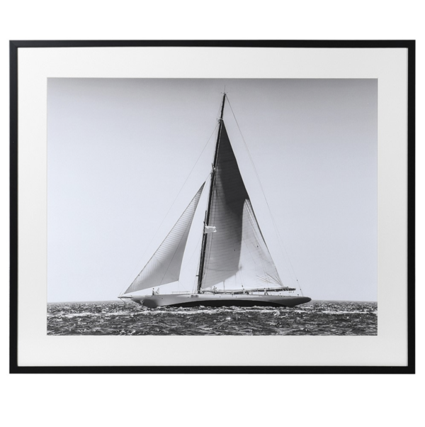 The classic sailing Yacht Picture in black & white in a black framed passe partout. Measurements: H:90 W:109 cm.