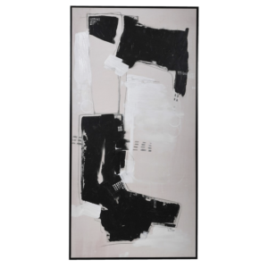 Contemporary black white & grey painting framed in black Measurements: H:155 Dia:79 cm.