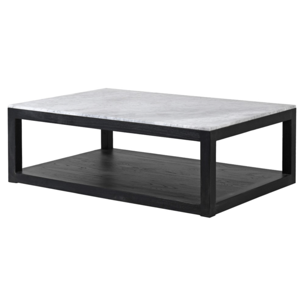 Introducing our sophisticated black rectangular wooden coffee table, topped with a luxurious white marble slab. Measuring H: 41 cm, W: 80 cm, and L: 120 cm, this elegant piece effortlessly combines modern design with timeless elegance. The sturdy black wooden frame provides a solid base, while the white marble top adds a touch of sophistication and refinement. Beneath the marble surface, ample space is available for showcasing your favorite décor pieces and coffee table books, making it both functional and stylish. Perfect for any living space, our coffee table is designed to be a centerpiece that complements a variety of interior styles. Elevate your home decor with this versatile and stunning coffee table, where beauty meets practicality.