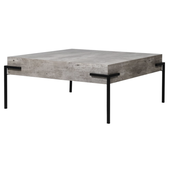 Our coffee table with a concrete look is a square piece measuring 36 cm in height, 83 cm in width, and 83 cm in depth. It features a faux concrete finish in delicate beige and gray tones, complemented by a sleek black iron frame. The table is lightweight and easy to move, making it practical for any space. Its design allows for easy vacuuming underneath, and it comes at a great price, offering both style and convenience.